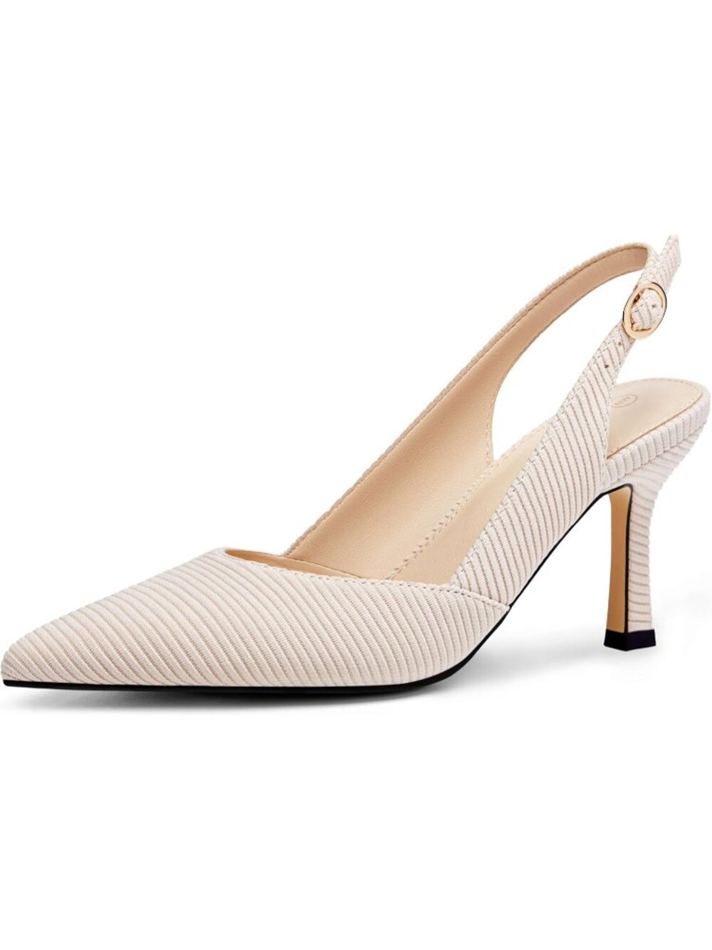 Women's Beige Closed Toe Faux Leather Slingback Kitten Heel Wedding Pumps Shoes